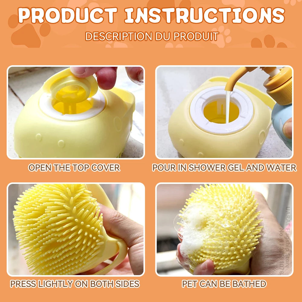 Brosse de Bain Douceur — Massage & Shampoing pour Chien et Chat